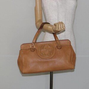 GUCCI Hand Bag Leather Beige Gold 121551 Auth 144406